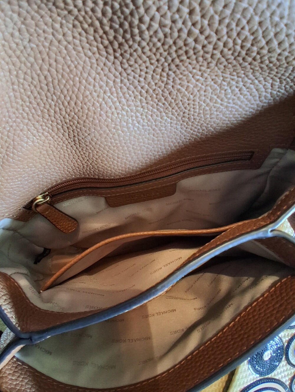 Michael Kors Pebbled Leather Saddle Crossbody Bag in Cognac - Picture 9 of 11